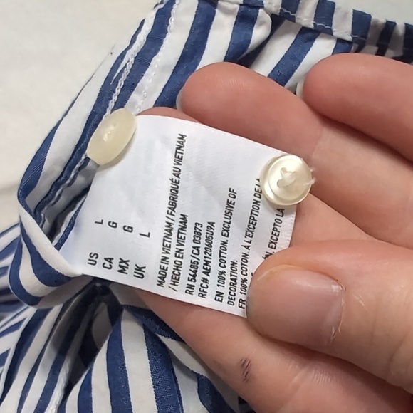 American Eagle Classic Fit Blue White Striped Long Sleeve Button Up Size Large - Picture 4 of 5